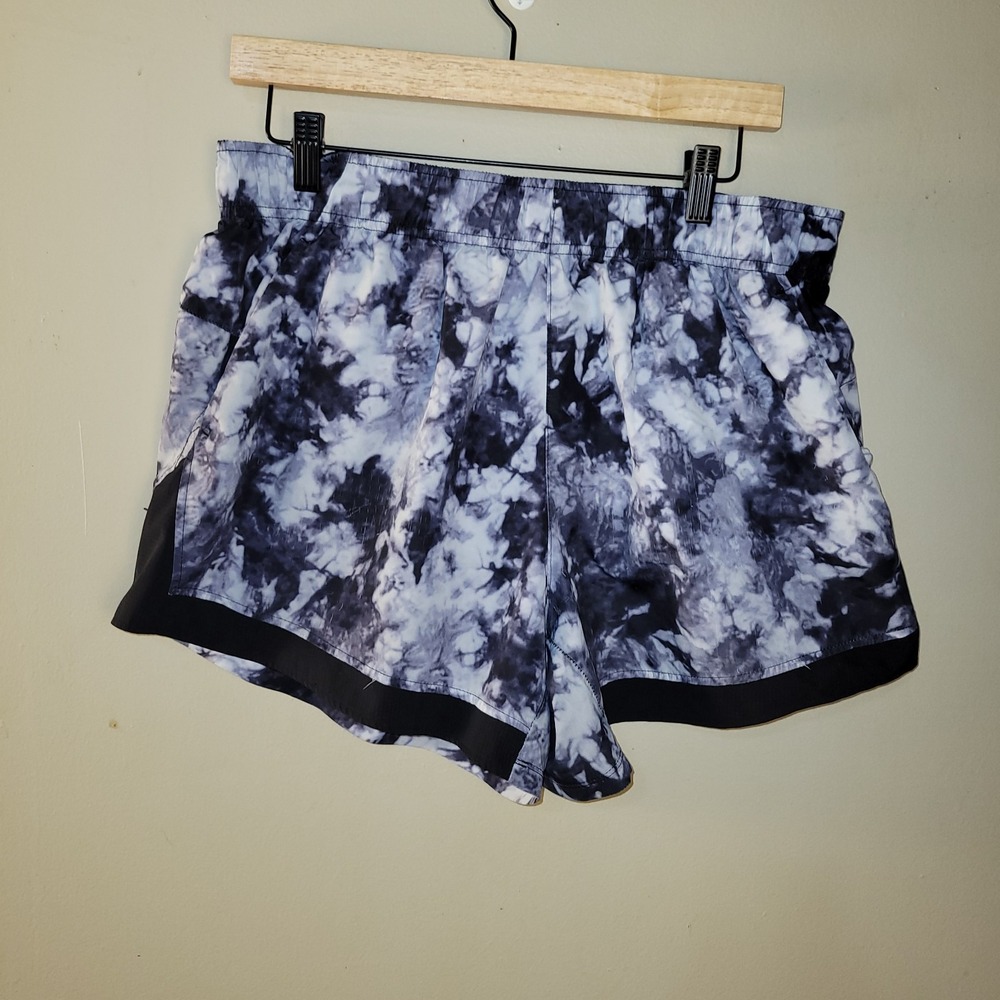 Athletic Works Womens‎ L Tie Dye Running Shorts Black White Mesh Lined Active